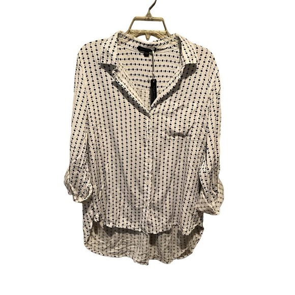 Velvet Heart Women's Large White Stars Print Rayon Classic Long Sleeve Button-Up - Picture 1 of 4